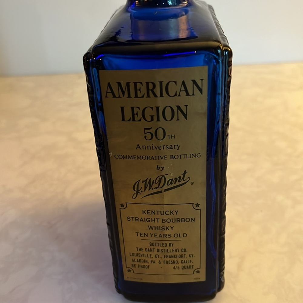 VNT 1969 Whiskey Decanter Cobalt Blue American Legion 50th Anniversary JW DANT - Picture 5 of 6